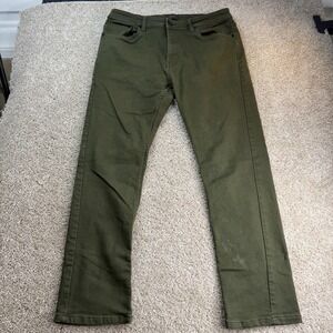 JACHS New York Pants Mens 36x30 Green Stretch Denim Chino Slim Straight Leg